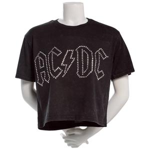 Juniors C-Life Mineral Wash AC/DC Rhinestone Cropped Tee