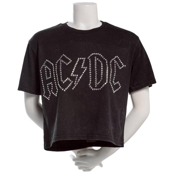 Juniors C-Life Mineral Wash AC/DC Rhinestone Cropped Tee alternate view