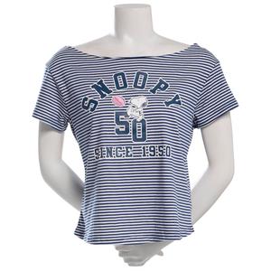 Juniors C-Life Snoopy 1950 Football Stripe Off The Shoulder Tee