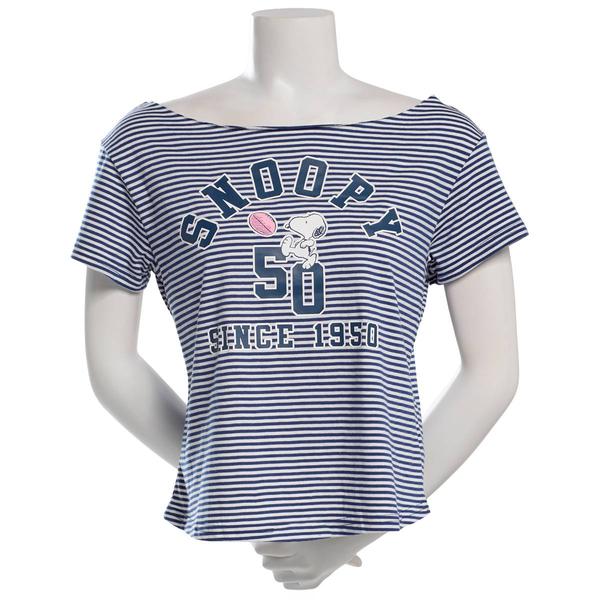 Juniors C-Life Snoopy 1950 Off The Shoulder Striped Football Tee