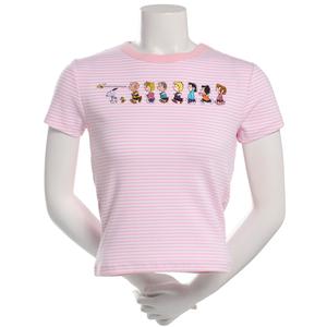 Juniors C-Life Embroidered Peanuts(tm) Striped Ringer Baby Tee