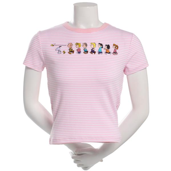 Juniors C-Life Embroidered Peanuts(tm) Striped Ringer Baby Tee alternate view