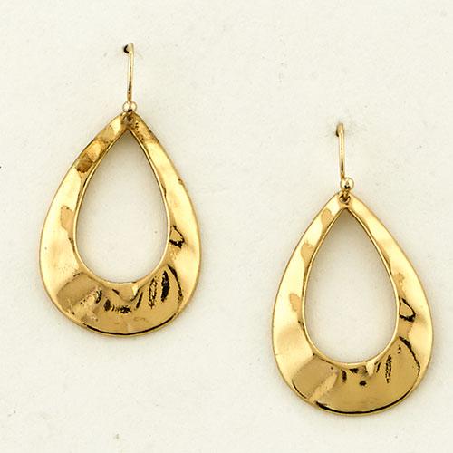 Nickel Free Gold Tone Hammered Teardrop Drop Earrings