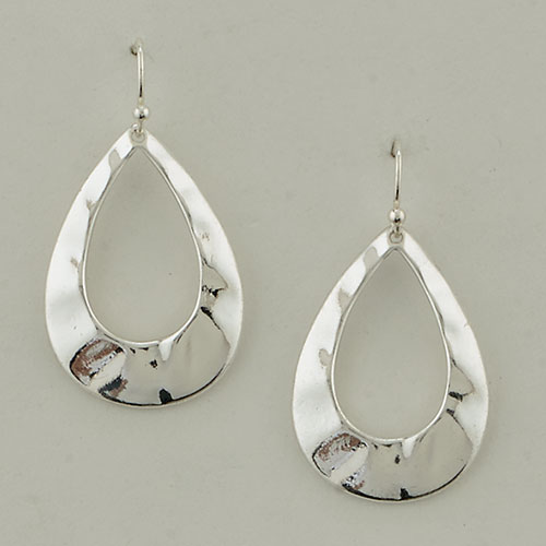 Nickel Free Silver Tone Hammered Teardrop Earrings