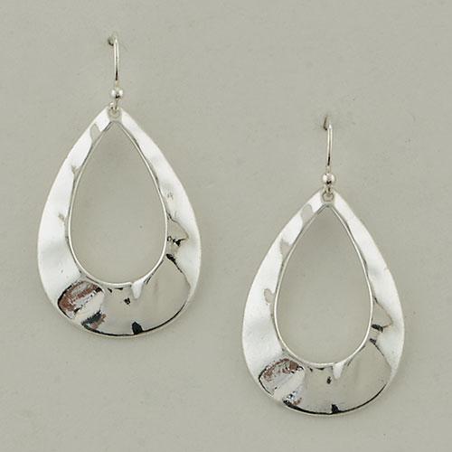 Nickel Free Silver Tone Hammered Teardrop Drop Earrings