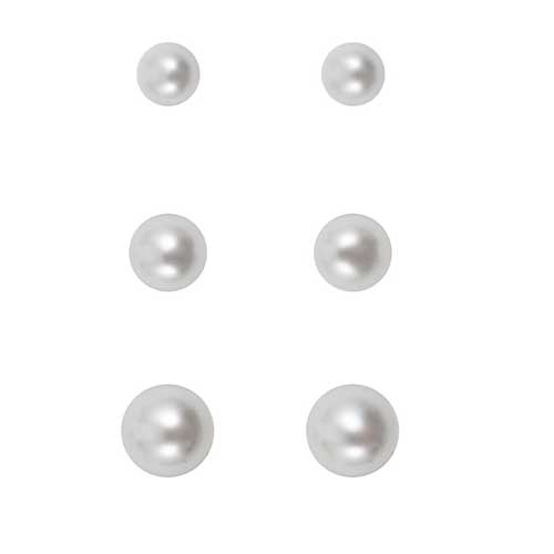 Freedom 3pr. White Pearl Post Stud Earrings