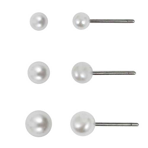 Freedom 3pr. White Pearl Post Stud Earrings