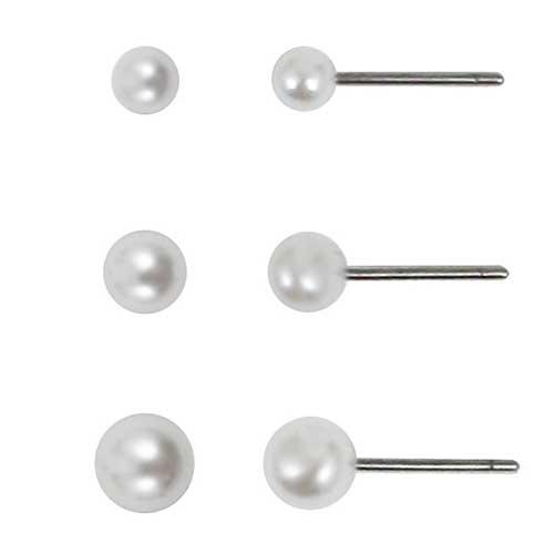 Freedom 3pr. White Pearl Post Stud Earrings alternate view
