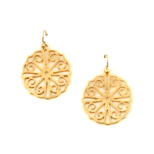 Freedom Nickel Free Gold Round Filigree Earrings