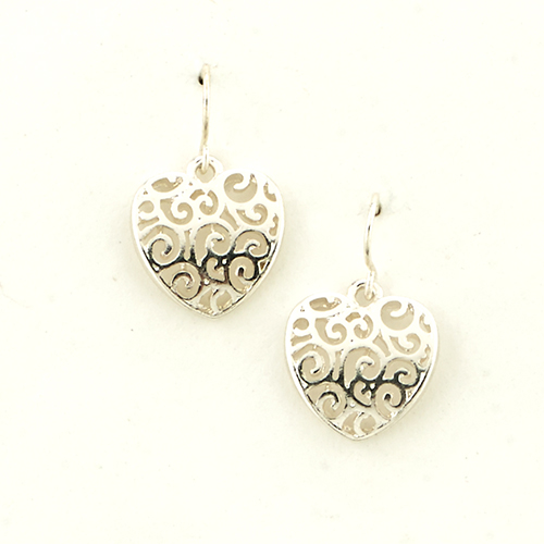 Freedom Nickel Free Silver Scroll Heart Drop Earrings