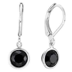 Athra Silver Plated 6mm Round Black Bezel Leverback Earrings