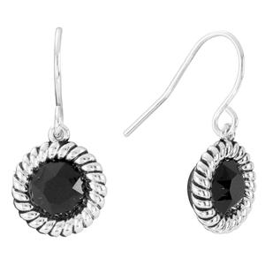 Athra Silver Plated 6mm Black Crystal Drop Earrings