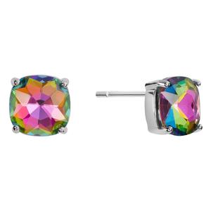 Athra Silver Plated Mystic Crystal Cushion-Cut Stud Earrings