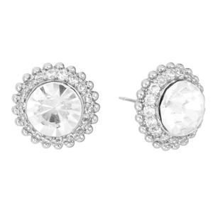 Athra Silver Plated Round Clear Crystal Halo Stud Earrings