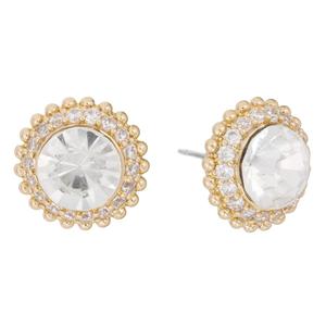 Athra 14kt. Gold over Brass Round Crystal Halo Stud Earrings