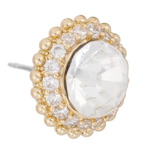 Athra 14kt. Gold over Brass Round Crystal Halo Stud Earrings alternate view