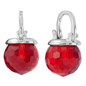 Athra Silver Plated Hoops with Red Crystal Ball Drop Earrings