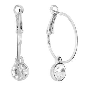 Athra Silver Plated Bezel Clear Crystal Charm Hoop Earrings