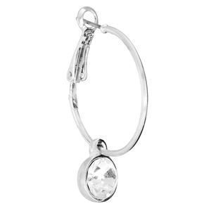 Athra Silver Plated Bezel Clear Crystal Charm Hoop Earrings alternate view