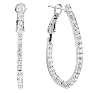 Athra 37mm Silver Plated Oval Crystal Hoop Earrings