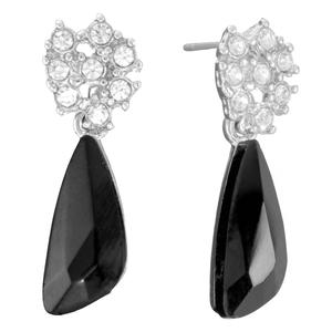 Athra Silver Plated & Black Crystal Drop Earrings