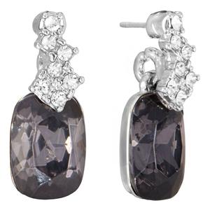 Athra Silver Plated Smokey Grey Crystal Drop Stud Earrings