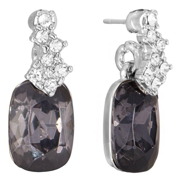 Athra Silver Plated Smokey Grey Crystal Drop Stud Earrings