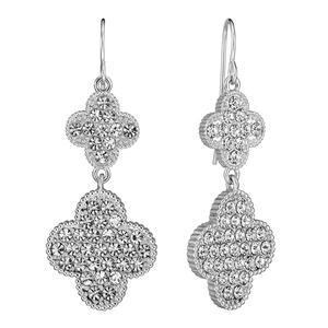 Athra Fine Silver-Plated Crystal Clover Drop Earrings