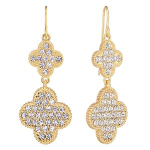 Athra 14kt. Gold over Brass Crystal Clover Drop Earrings