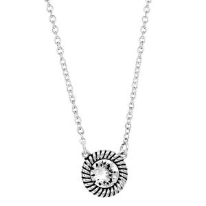 Athra Silver Plated Crystal Round Station Pendant Necklace