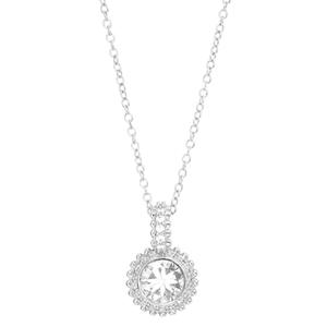 Athra Silver Plated Round Crystal Pendant Necklace