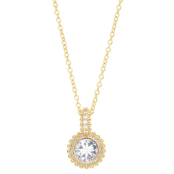 Athra 14kt. Gold over Brass & Round Crystal Pendant Necklace