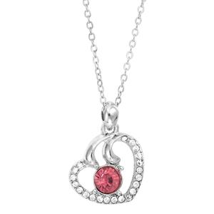 Athra Silver Plated Pink Crystal Heart Pendant Necklace