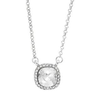 Athra Silver Plated Clear Crystal Cushion-Cut Pendant Necklace