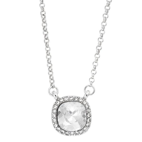 Athra Silver Plated Clear Crystal Cushion-Cut Pendant Necklace