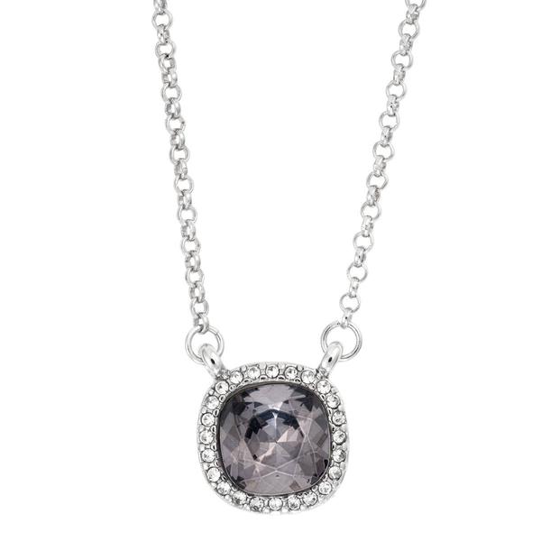 Athra Smokey Grey Crystal Cushion Pendant Necklace