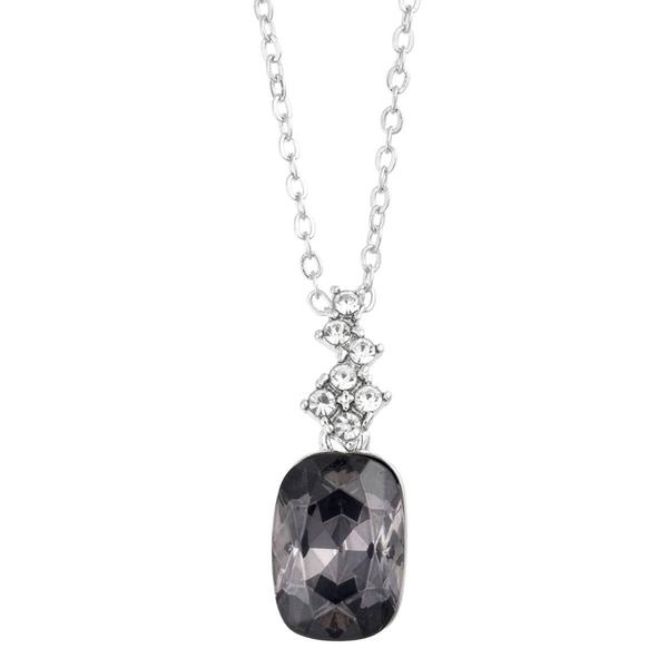 Athra Fine Silver Plated Smokey Grey Crystal Pendant Necklace