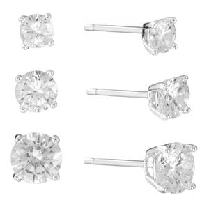 Athra Silver Plated 4mm/5mm/6mm Crystal Stud Earrings Set
