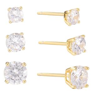 Athra 14kt. Gold over Brass 4mm/5mm/6mm Crystal Stud Earrings Set
