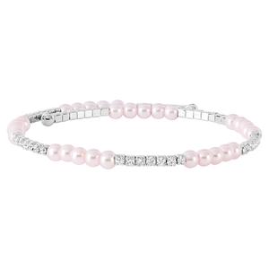Athra Fine Silver Plated Simulated Pink Pearl & Crystal Bracelet