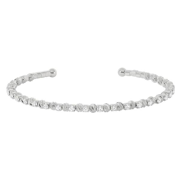 Athra Silver Plated Clear Crystal & Stripe Bead Coil Bracelet