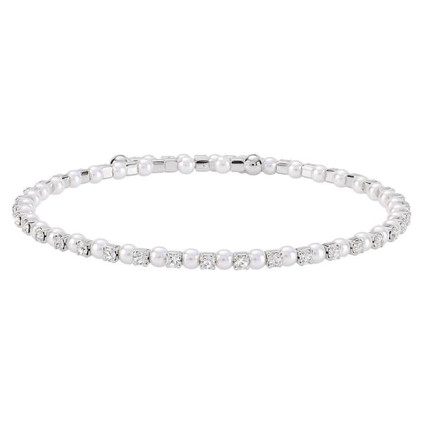 Athra Silver Plated Simulated Pearl & Clear Crystal Bracelet