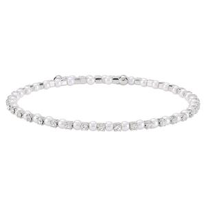 Athra Silver Plated Simulated Pearl & Clear Crystal Bracelet