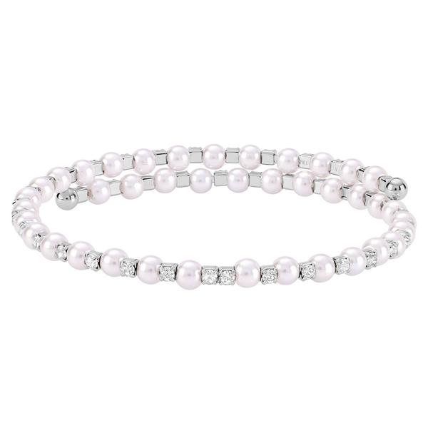 Athra Fine Silver-Plated Pink Pearl & Crystal Coil Bracelet