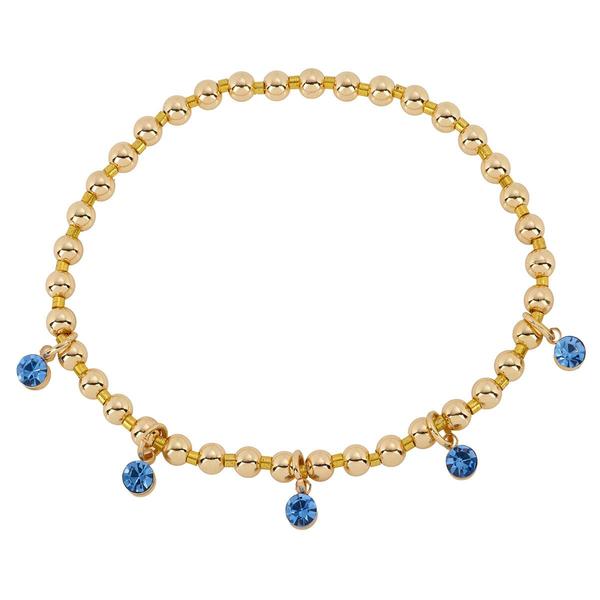 Athra Gold over Brass Blue Crystal Drop Stretch Bead Bracelet