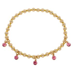 Athra Gold Over Brass Pink Crystal Drop Stretch Beaded Bracelet