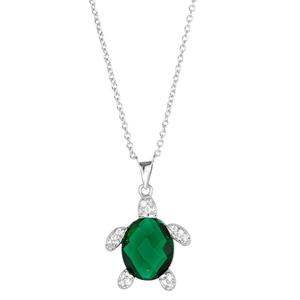 Athra 18in. Silver Plated Green Turtle Pendant Necklace