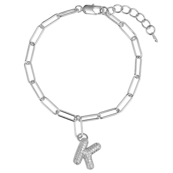 Athra Fine Silver Plated CZ K Initial Bracelet