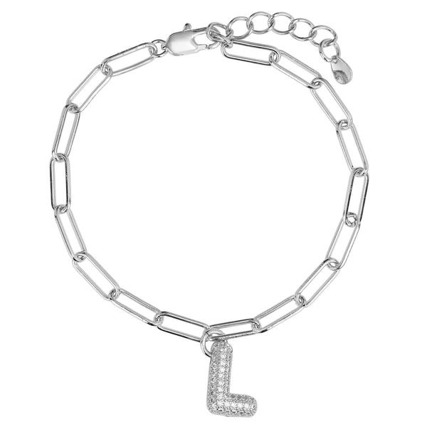 Athra Fine Silver Plated CZ L Initial Bracelet