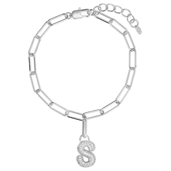 Athra Fine Silver Plated CZ S Initial Bracelet